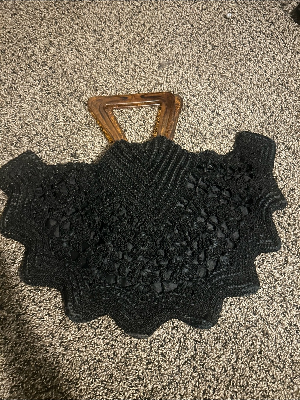 Vintage 1940s Black Crochet hand bag with lucite handles
